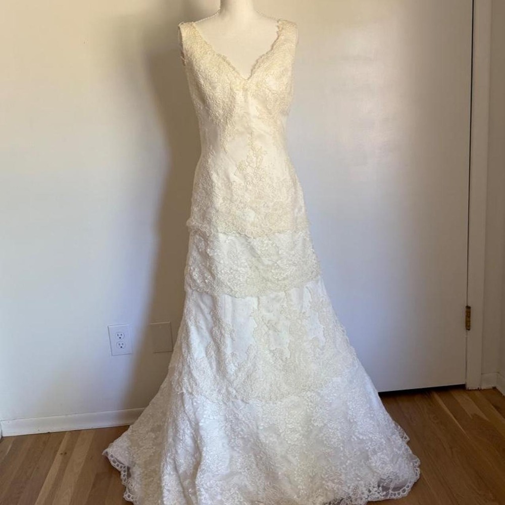 Augusta Jones white lace wedding dress with floral embroidery